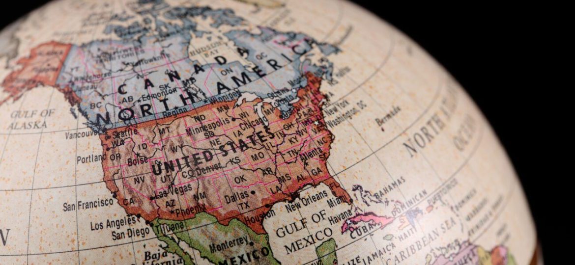 Vintage style globe showing North America
